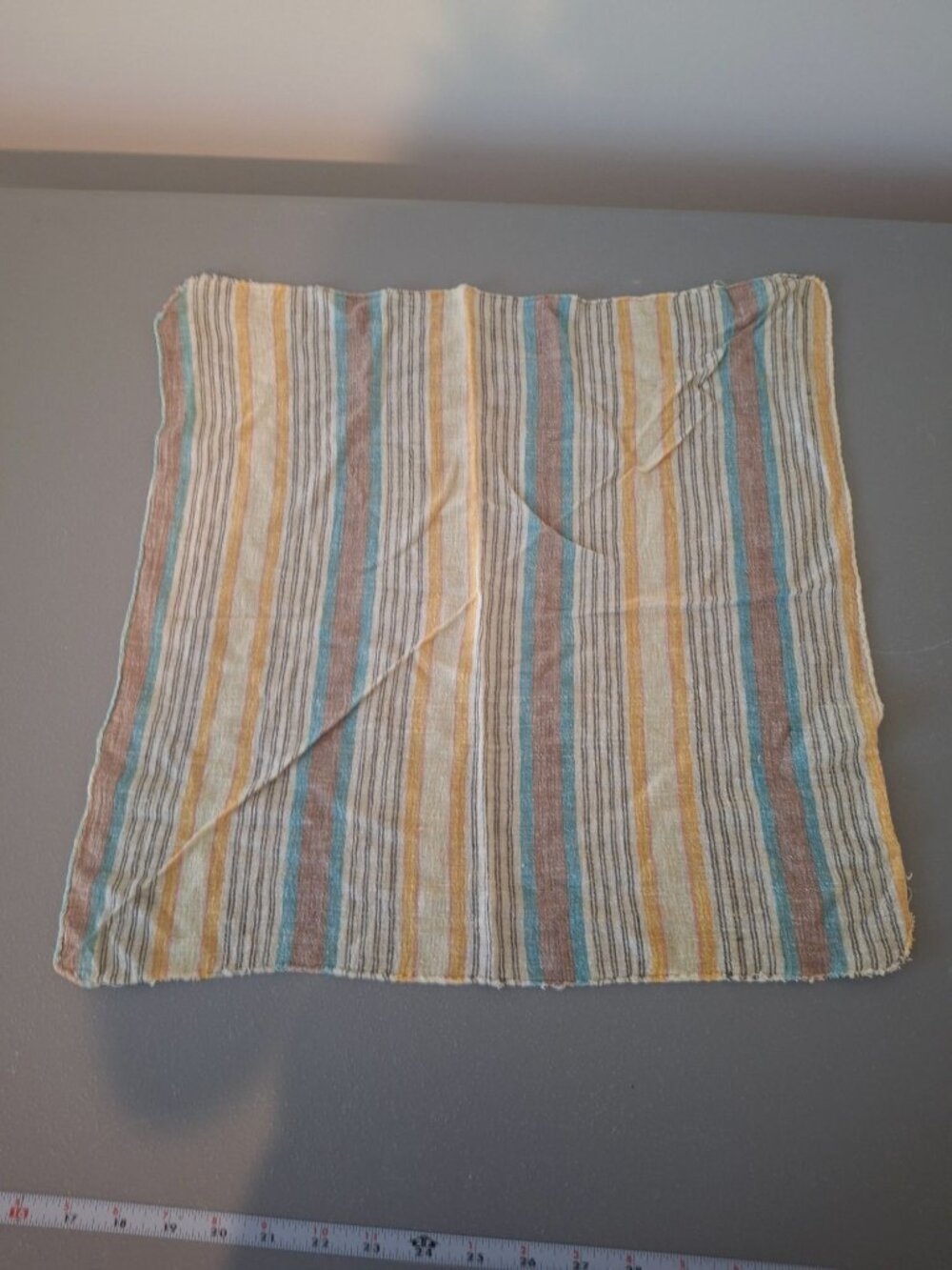 Striped Square Scarf Aqua Tan Mustard Coastal Boho Southwestern 20x16